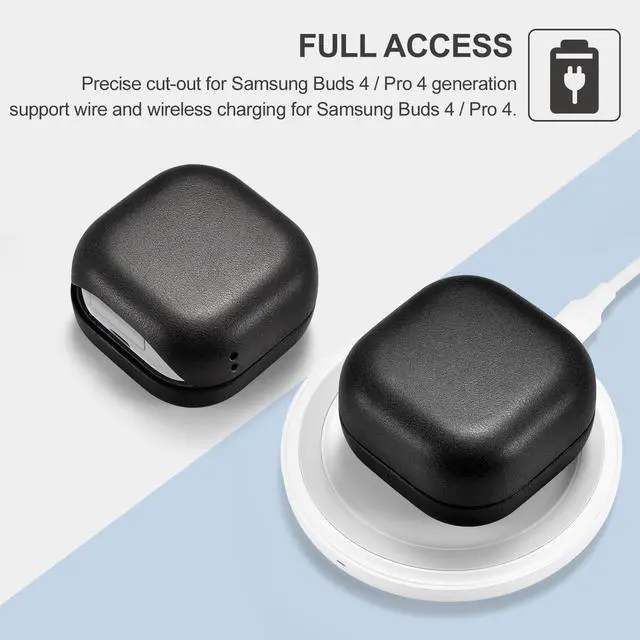 Alt view image 4 of 7 - Galaxy Buds 4 Case/Galaxy Buds 4 Pro Genuine Leather Case (Black) | Handmade, Top Grain Leather, Shockproof, Wireless Charging Compatible, Samsung Buds 4/Buds 4 Pro