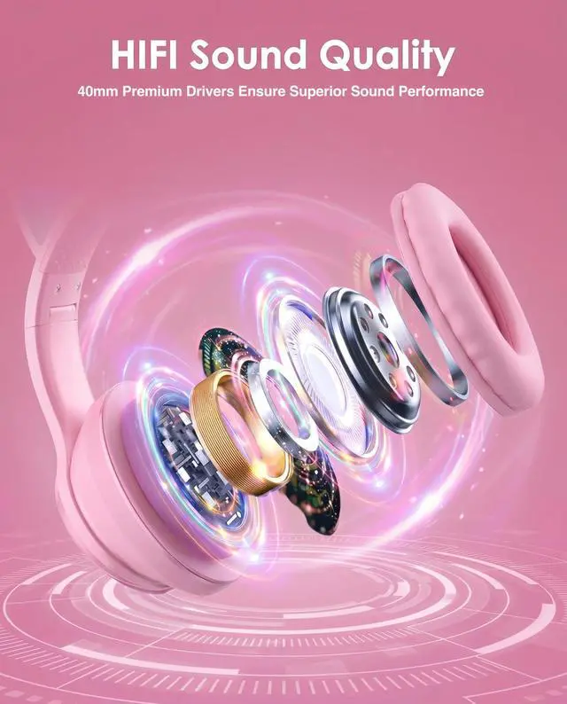 Alt view image 6 of 6 - Cat Ear Gaming Bluetooth 5.3 Wireless Foldable Headphones with LED Light, Stereo Game Surround Sound Over-Ear Headsets with Microphone AUX for PC, Pad, Mobile, Laptop, Game, Kids, Gift