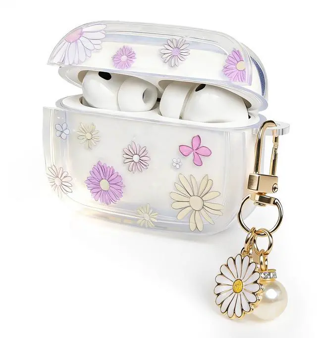 Main image of Cute Floral Clear Case Compatible with AirPods Pro 3rd Generation, Shockproof Hard Transparent Cover with Wrist Strap Bracelet, Slim Protective Case for AirPods Pro 3-Lavender Flower Design