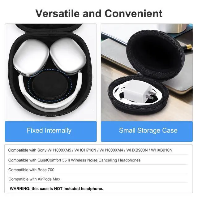 Alt view image 2 of 7 - Hard Travel Case with AirPods Max Bose 700/QC35 II | Compatible with Sony WH1000XM5/WHCH710N/WH1000XM4/WHXB900N/WHXB910N Wireless Noise Cancelling Headphones, Black