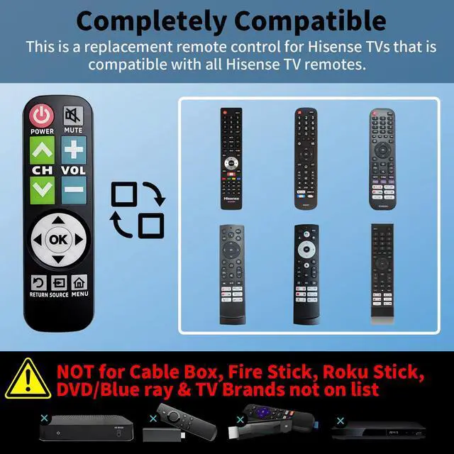 Alt view image 2 of 7 - Backlit Big Button TV Remote Replacement for Hisense TV with Cover & Hook, Universal Remote No Setup for Seniors People with Poor Vision,Parkinson's Disease Patient