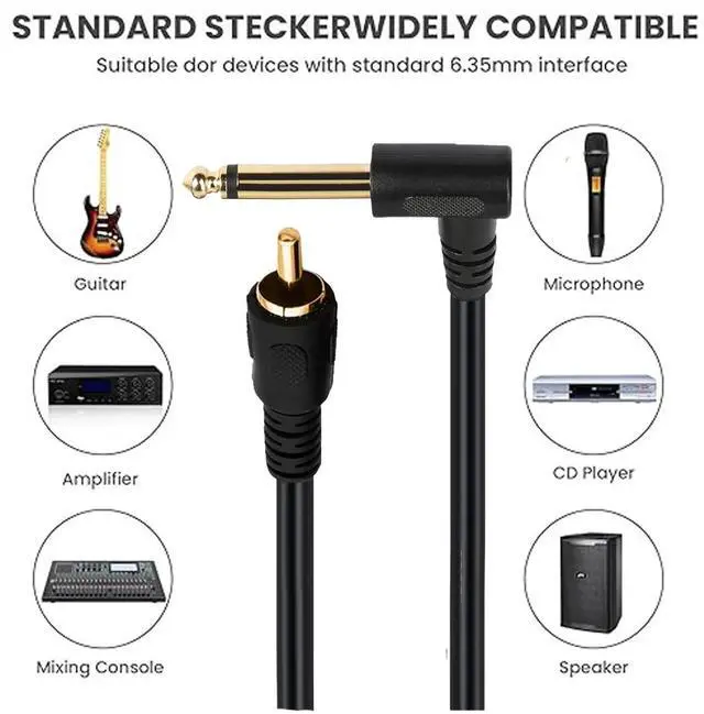 Alt view image 4 of 4 - RCA to 1/4" TS Audio Cable, Right Angle Gold-Plated Connector, 90 Degree Angle 6.35mm TS Mono Male to RCA Male Audio Adapter Cable for Guitar,Amplifiers,Speaker 2-Pack, 1FT