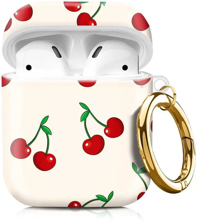 Main image of Compatible with AirPod 1/2 Case Cover with Golden Keychain, TPU Protective Shockproof Case for AirPod 1st&2nd Generation for Girls WomenCute Cherry Beige