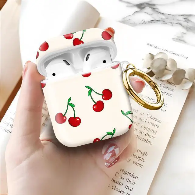 Alt view image 4 of 7 - Compatible with AirPod 1/2 Case Cover with Golden Keychain, TPU Protective Shockproof Case for AirPod 1st&2nd Generation for Girls WomenCute Cherry Beige