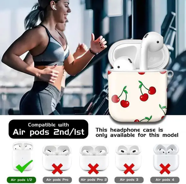 Alt view image 6 of 7 - Compatible with AirPod 1/2 Case Cover with Golden Keychain, TPU Protective Shockproof Case for AirPod 1st&2nd Generation for Girls WomenCute Cherry Beige