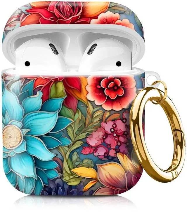 Main image of Compatible with AirPod 1/2 Case Cover with Golden Keychain, TPU Protective Shockproof Case for AirPod 1st&2nd Generation for Girls WomenColorful Flower.png