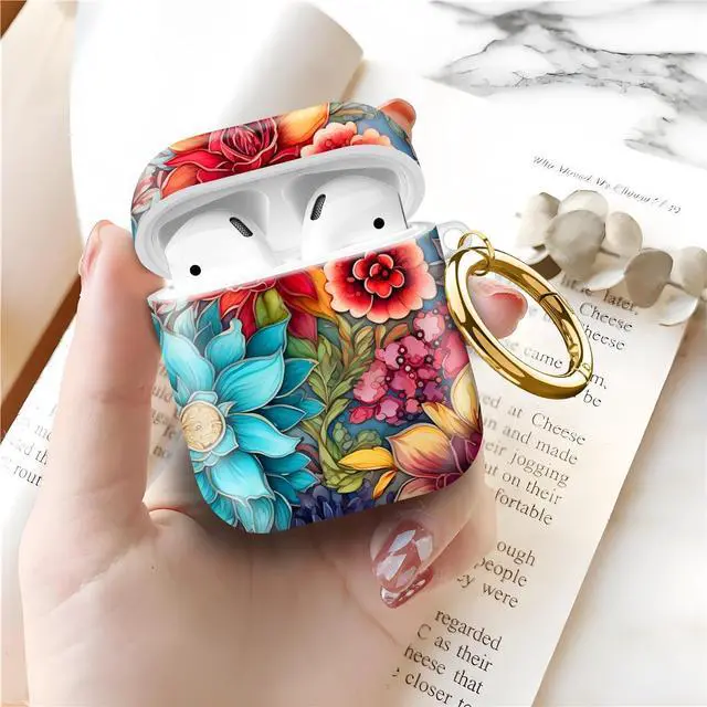 Alt view image 4 of 7 - Compatible with AirPod 1/2 Case Cover with Golden Keychain, TPU Protective Shockproof Case for AirPod 1st&2nd Generation for Girls WomenColorful Flower.png