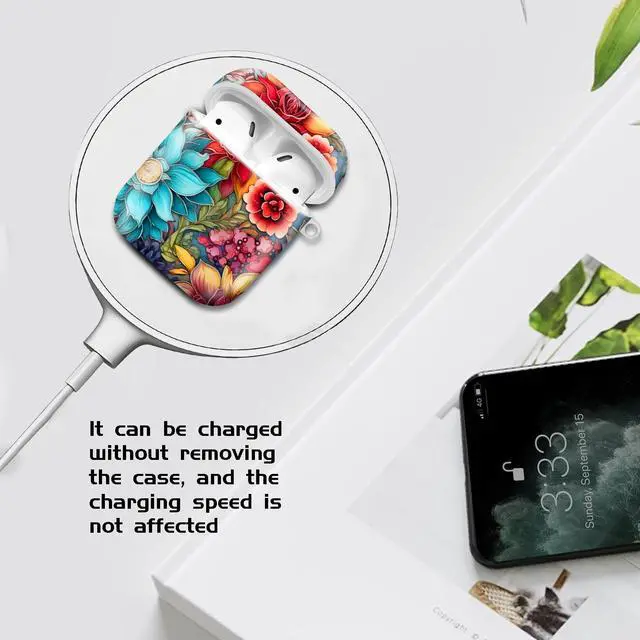 Alt view image 5 of 7 - Compatible with AirPod 1/2 Case Cover with Golden Keychain, TPU Protective Shockproof Case for AirPod 1st&2nd Generation for Girls WomenColorful Flower.png