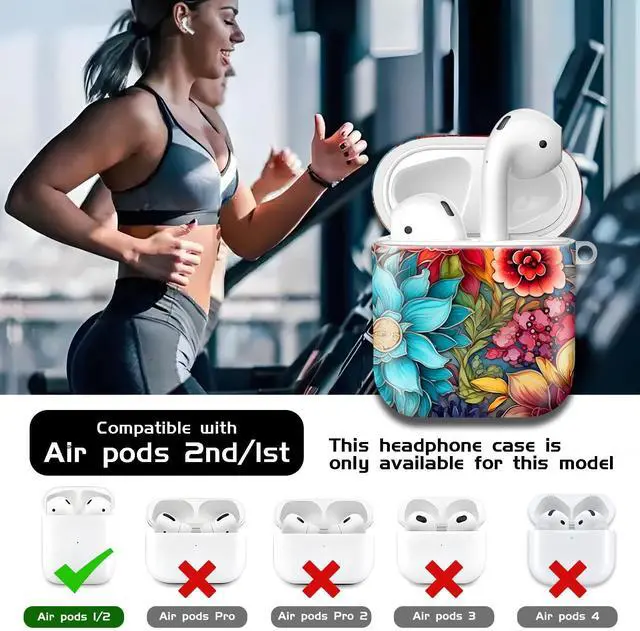 Alt view image 6 of 7 - Compatible with AirPod 1/2 Case Cover with Golden Keychain, TPU Protective Shockproof Case for AirPod 1st&2nd Generation for Girls WomenColorful Flower.png