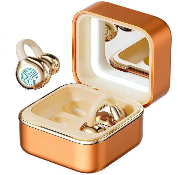 Main image of Open Ear Clip Wireless Earbuds Bluetooth 6.0, Lightweight Comfort Sports Bone Conduction Headphones,Open Ear Headphones, Stable Fit Earphones with LED Makeup Mirror Case