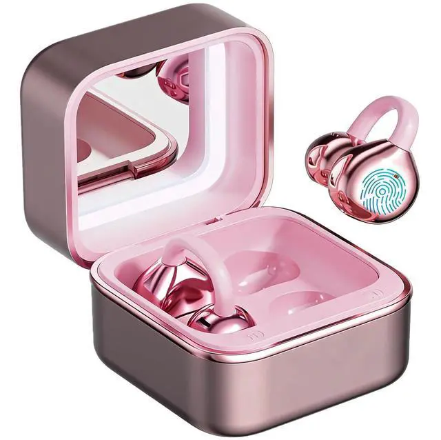 Main image of Open Ear Clip Wireless Earbuds Bluetooth 6.0, Lightweight Comfort Sports Bone Conduction Headphones,Open Ear Headphones, Stable Fit Earphones with LED Makeup Mirror Case