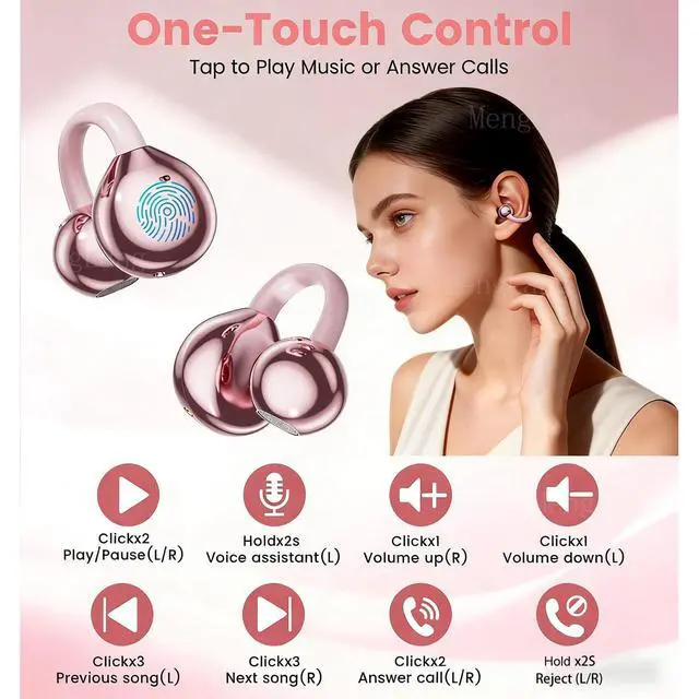 Alt view image 6 of 6 - Open Ear Clip Wireless Earbuds Bluetooth 6.0, Lightweight Comfort Sports Bone Conduction Headphones,Open Ear Headphones, Stable Fit Earphones with LED Makeup Mirror Case