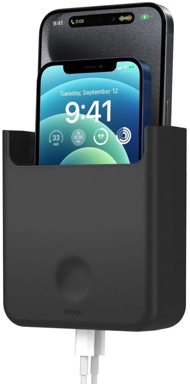 Main image of Phone Holder Mount for All Phone Models | Screw Mounting, Available Wired Charging, Caddy, Desktop Organizer, Remote (Black)