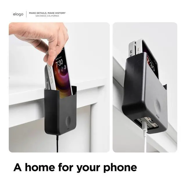 Alt view image 4 of 7 - Phone Holder Mount for All Phone Models | Screw Mounting, Available Wired Charging, Caddy, Desktop Organizer, Remote (Black)