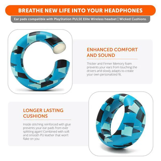 Alt view image 4 of 6 - PadZ Pulse Elite - PU Leather Earpads for PS5 Pulse Elite | Made by Wicked Cushions | Thicker Cushion & Wider Opening | Cyan Prism