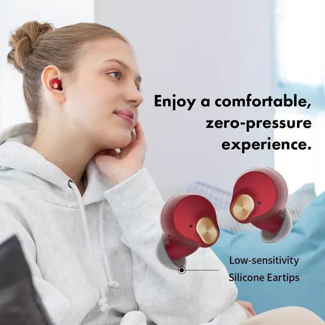Alt view image 2 of 6 - TE-Q3 Small Active Noise Cancelling Wireless Earbuds, Bluetooth 5.3, Multipoint Connection, Built-in Mic, Medical Grade Silicone, Up to 42 Hours Playtime, IPX4 Waterproof (Pink)