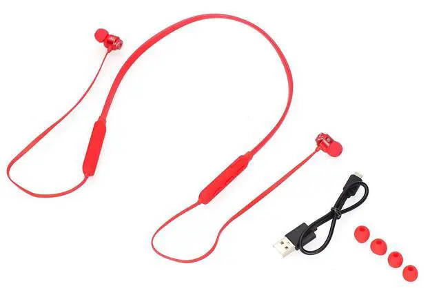 Alt view image 5 of 7 - Neckband 5. Headset with Noise Cancellation for Sport and Exercise, Battery Life, Earbuds in Red (Red)