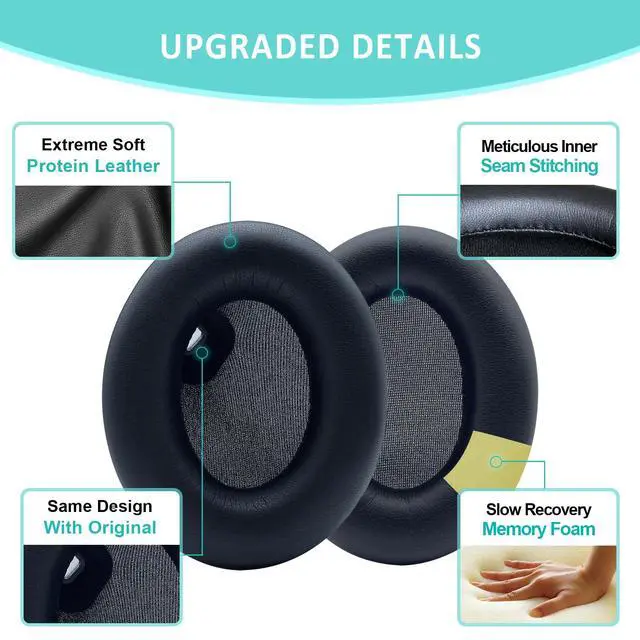 Alt view image 3 of 7 - WH-1000XM4 Earpad Cushions, Replacement Ear Pad for Sony WH-1000XM4 Headphones with Noise Isolation Foam Soft Protein Leather (Black)