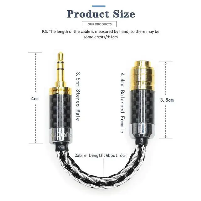 Alt view image 3 of 7 - 3.5mm Stereo Male to 4.4mm Balanced Female Headphone Adapter Cable 7N Single Crystal Copper/Silver Headphone Jack Convert Cable