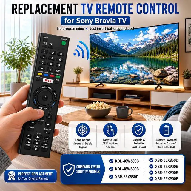 Alt view image 6 of 6 - Replacement TV Remote Control for Sony KDL-40W600B XBR-55X850D KDL-48W600B XBR-65X850D XBR-65X900E XBR-55X900EXBR-65X900F TV Model Numbers