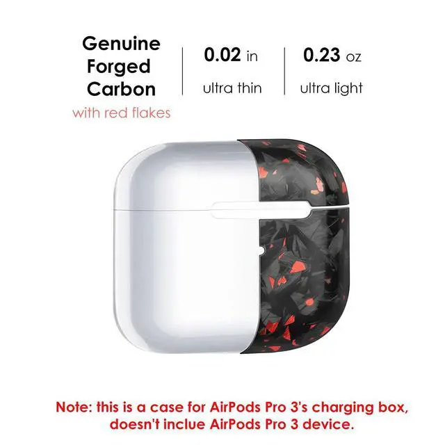 Alt view image 3 of 6 - Real Forged Carbon Fiber Case for AirPods Pro 3 (2025 Release) - Ultra-Thin & Lightweight Hard Shell Protective Cover - Supports MagSafe/Wireless Charging - Glossy Black/Red
