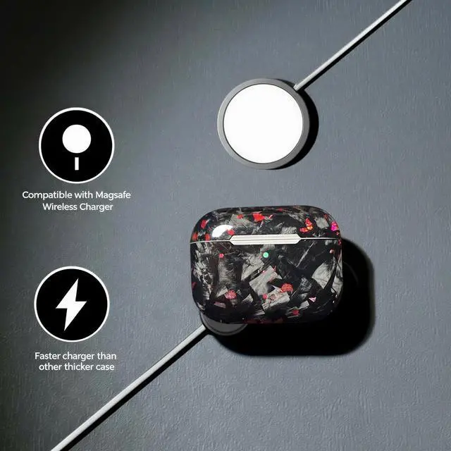 Alt view image 4 of 6 - Real Forged Carbon Fiber Case for AirPods Pro 3 (2025 Release) - Ultra-Thin & Lightweight Hard Shell Protective Cover - Supports MagSafe/Wireless Charging - Glossy Black/Red