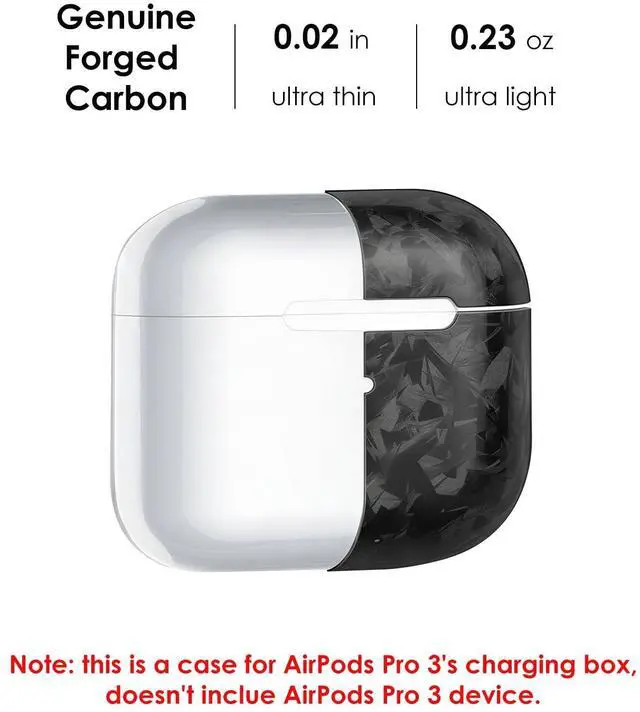 Alt view image 3 of 6 - Real Forged Carbon Fiber Case for AirPods Pro 3 (2025 Release) - Ultra-Thin & Lightweight Hard Shell Protective Cover - Supports MagSafe/Wireless Charging - Glossy Black