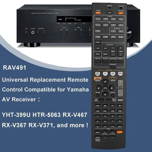 Alt view image 2 of 7 - Replacement Remote Control RAV491 ZF30320 Fit for Yamaha YHT-399U HTR-5063 RX-V467 RX-V367 RX-V371 AV A/V Receiver