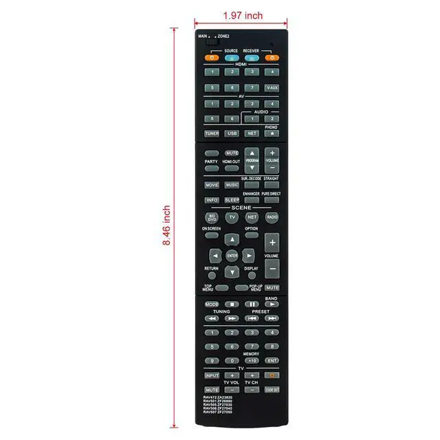 Alt view image 6 of 7 - RAV501 ZF26990 Replace Remote Control fit for Yamaha AV Receiver RX-A730 | RX-V675 TSR-6750 HTR-6066 RAV472 RAV505 RAV506 RAV507 ZA23820 ZF27030 ZF27040 ZF27050
