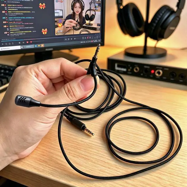 Alt view image 5 of 7 - Boom Gaming Microphone Cable,Over-Ear Headphones Voice Call Recording Cable,Aluminum Alloy Mic,High Purity Oxygen Free Copper Earphone Cord Custom-Designed for Gaming Live Streaming Studio 3.5mm 6.5ft