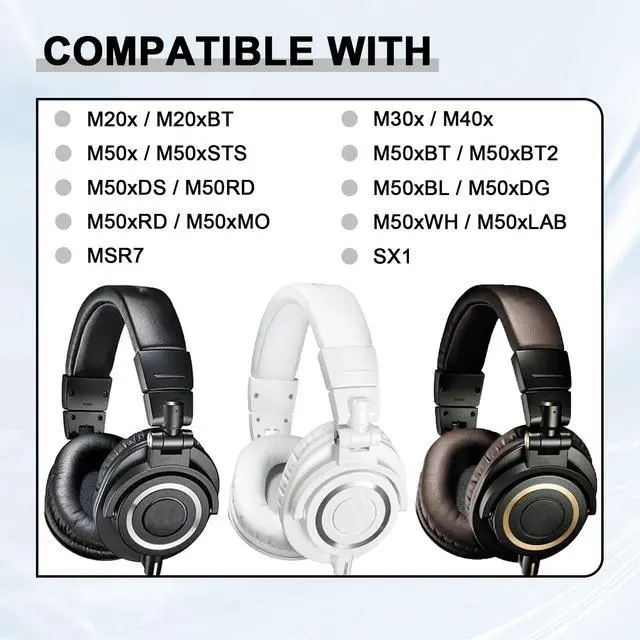 Alt view image 3 of 7 - Replacement Ear Pads for Audio Technica ATH M50X M50XBT M50RD M40X M30X M20X MSR7 SX1 Monitor Headphones, Headset Ear Cushions, Headset Earpads, Ear Cups Cover (White)