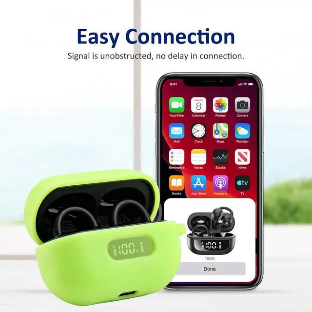 Alt view image 4 of 7 - LEFXOMPHY Glow Green Case Cover for Tozo OpenEarRing True Open Ear Earbuds | Open Earring Silicone Protector, T13064 Earbuds Glove, Glow in Dark Protective Skin