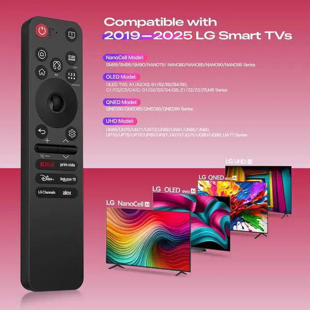 Alt view image 2 of 7 - for LG AI Magic Remote Control, MR25GA Replacement for LG-TV-Remote with AI, Pointer and Voice Function, Compatible with UHD OLED QNED NanoCell Webos 4K 8K Smart TV (2025 Models)