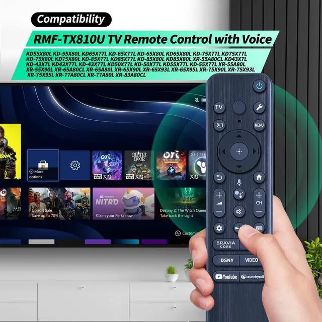 Alt view image 2 of 7 - RMF-TX810U Voice TV Remote Control for Sony 2023 4K Bravia Smart TV Series, Compatible with XR-83A80L XR-85X90L XR-85X93L XR-85X95L XR-98X90L XR55A80CL