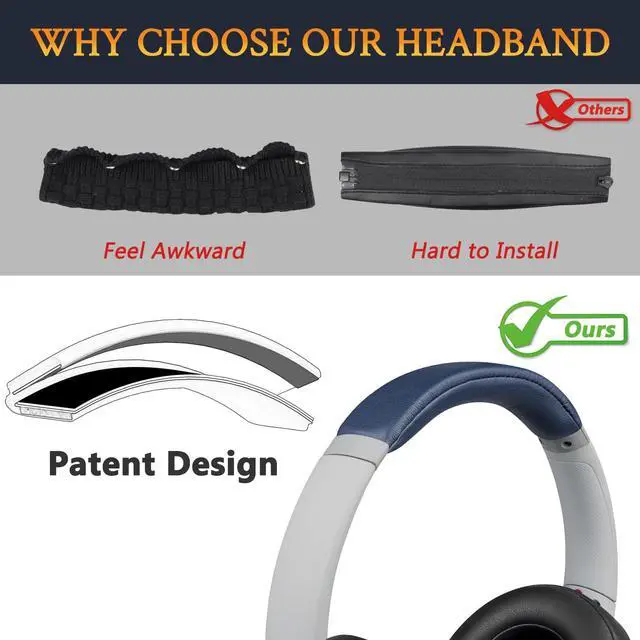 Alt view image 3 of 5 - Headband Cover for Sony WH-CH710N/WH-CH710 (Do Not Fit WH-CH700N/WH-CH720N) Headphones, Replacement Headstrap Pad Repair Part - Navy Blue