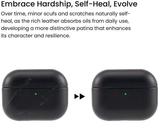 Alt view image 6 of 7 - Crazy Horse Leather Case for AirPods PRO 3, Black | Battle-Worn Vintage Finish, Rugged Luxury,Handmade Full-Wrap Case,Handmade RustBend Crazy Horse Leather
