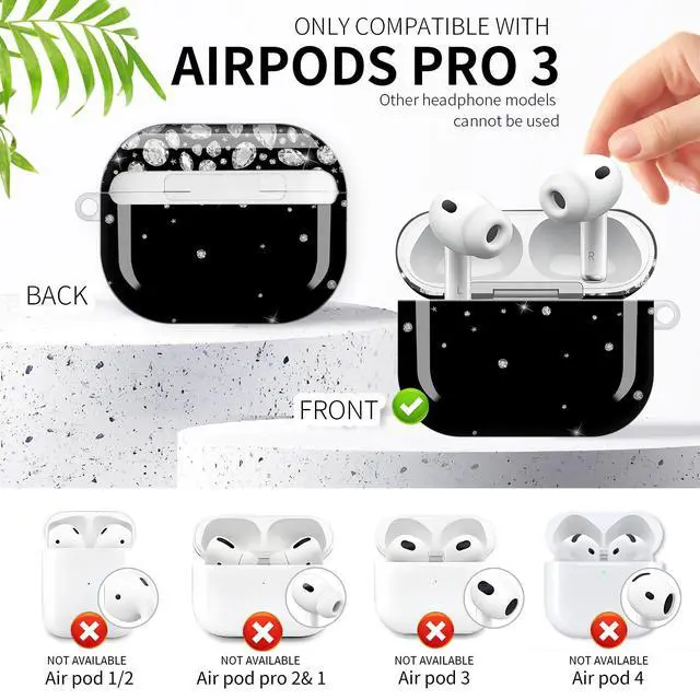 Alt view image 3 of 6 - Compatible with AirPod Pro 3rd Generation Case 2025,Fashion Protective Cover with Keychain, Anti-Scratch, Drop Protection,Shockproof Cover for AirPod Pro 3 Women(Shiny Diamond)