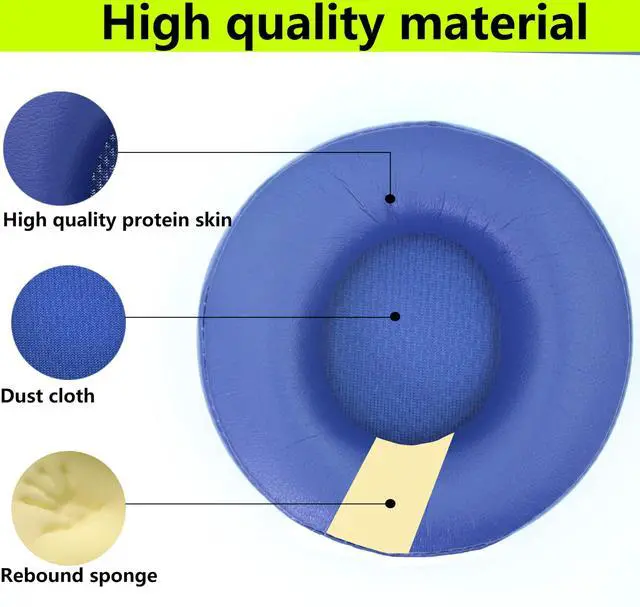 Alt view image 3 of 6 - Replacement Ear Pads Compatible with Beats Solo Pro Headphone Blue | Memory Foam/Protein Leather Earpads Earmuffs
