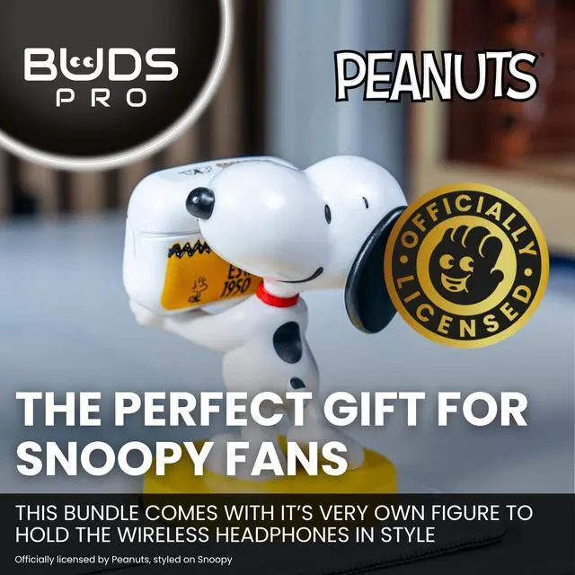 Alt view image 2 of 7 - Buds Pro Peanuts Snoopy Wireless Bluetooth EarBuds & Phone Holder - In Ear Headphones with Microphone, 28+ Hours Playtime, Active Noise Cancelling Wireless Earbuds with IPX4 Rating & Charging Case