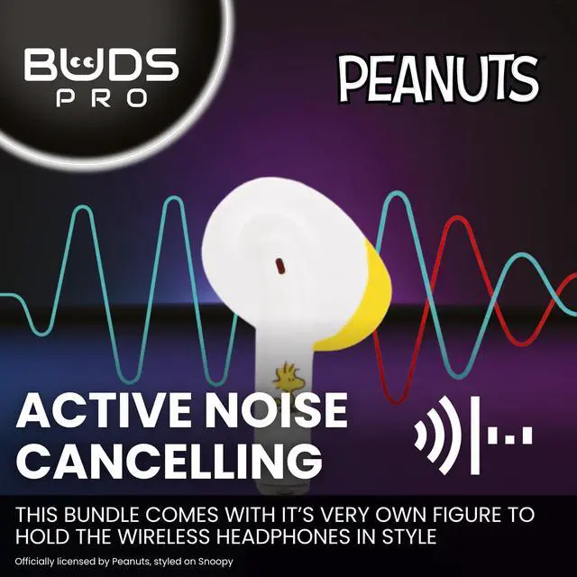 Alt view image 5 of 7 - Buds Pro Peanuts Snoopy Wireless Bluetooth EarBuds & Phone Holder - In Ear Headphones with Microphone, 28+ Hours Playtime, Active Noise Cancelling Wireless Earbuds with IPX4 Rating & Charging Case