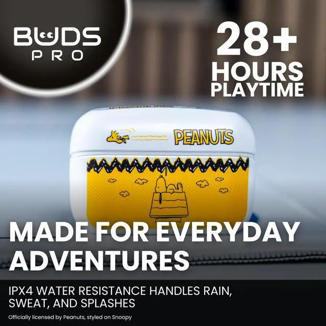 Alt view image 6 of 7 - Buds Pro Peanuts Snoopy Wireless Bluetooth EarBuds & Phone Holder - In Ear Headphones with Microphone, 28+ Hours Playtime, Active Noise Cancelling Wireless Earbuds with IPX4 Rating & Charging Case