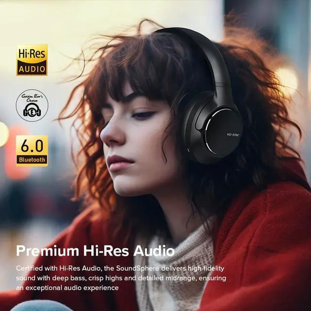 Alt view image 2 of 6 - Wireless Hybrid Active NoiseCancelling headphones, Over Ear Headset, 60H,Bluetooth 6.0 Spacial Audio, Head Tracking, Customize Via APP,DeepBass, Hi-Res, Travel Home Office Gaming. Silver or Black