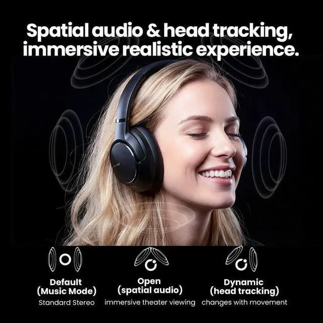 Alt view image 5 of 6 - Wireless Hybrid Active NoiseCancelling headphones, Over Ear Headset, 60H,Bluetooth 6.0 Spacial Audio, Head Tracking, Customize Via APP,DeepBass, Hi-Res, Travel Home Office Gaming. Silver or Black