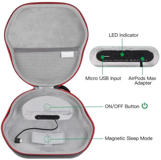 Alt view image 6 of 7 - Airpods Max Charging Case only for Airpods Max 2020 Released | Lightning Port,2000 mAh Battery Charging Bag with Sleep Mode,Travel Bag with Auto Sleep(NOT Type-C! NOT fit 2024 Released)