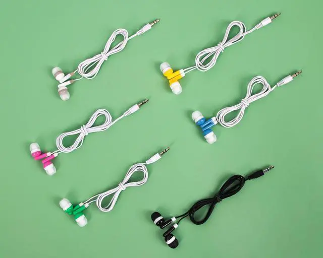 Alt view image 2 of 6 - 108 Packs Bulk Earbuds Classroom Headphones Wired in Ear Disposable Student Earphones Multiple Colors Individually Wrapped for School Travel or Home Use