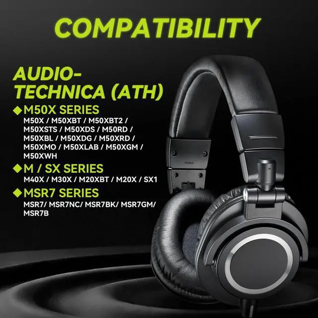 Alt view image 4 of 6 - Earpads Replacement for Audio Technica ATH M50X M50xBT2 M50xLAB M40X M30X M20X MSR7 SX1 Monitor Headphones, Ear Pads Cushions with Softer Protein Leather, High-Density Foam (Black)