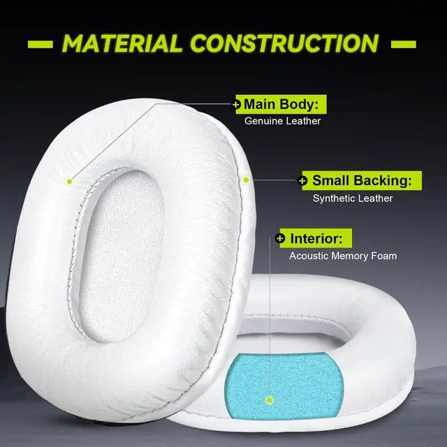 Alt view image 4 of 7 - Earpads Replacement for Audio Technica ATH M50X M50xBT2 M50xLAB M40X M30X M20X MSR7 SX1 Monitor Headphones, Ear Pads Cushions with Softer Protein Leather, High-Density Foam (Lambskin-White)