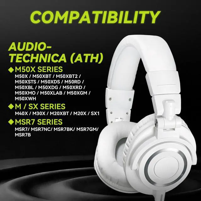 Alt view image 4 of 6 - Earpads Replacement for Audio Technica ATH M50X M50xBT2 M50xLAB M40X M30X M20X MSR7 SX1 Monitor Headphones, Ear Pads Cushions with Softer Protein Leather, High-Density Foam (White)