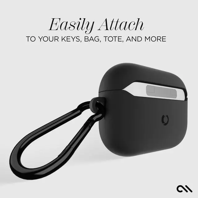 Alt view image 4 of 5 - Tough AirPods Pro 3 Case with Black Carabiner - Black | Rugged Wireless Charging Compatible Case for Keys, Tote, Purse & More - Protective Cover for AirPods Pro 3 with LED Display