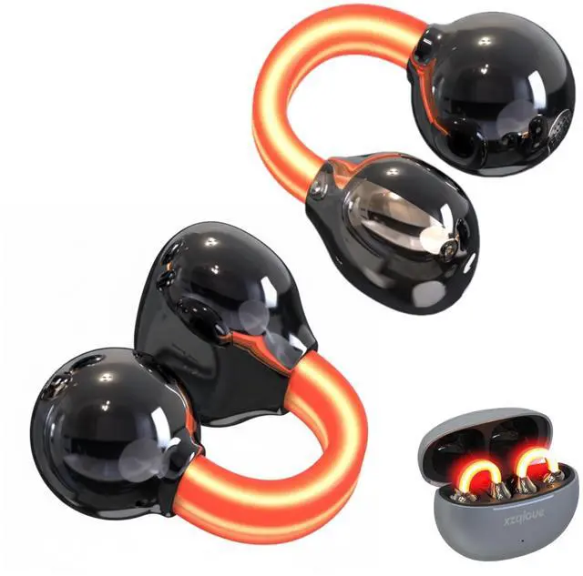 Main image of Wireless Clip On Earbuds with Cool LED Light, 2-in-1 Flashlight Charging Case, Glowing Bluetooth Headphones for Night Running & Gaming, Gifts for Men (Black)